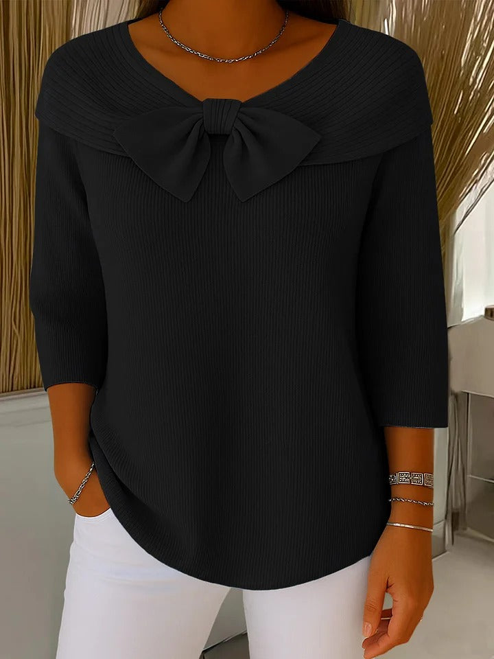 Elaine β Fitted Ribbed Knit Top with Bow Detail