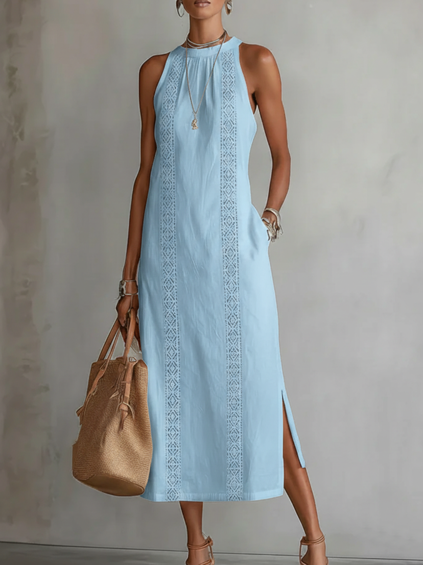 Audrina | Sleeveless Lace Detail Midi Dress