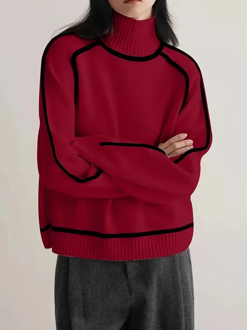 Amy – Contrast Piped Turtleneck Jumper