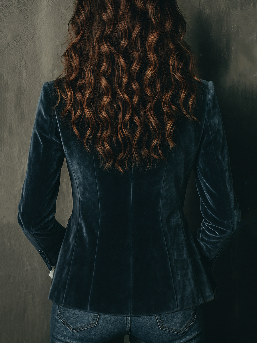 Eugenia – Embroidered Velvet Blazer with Ruffle Cuffs