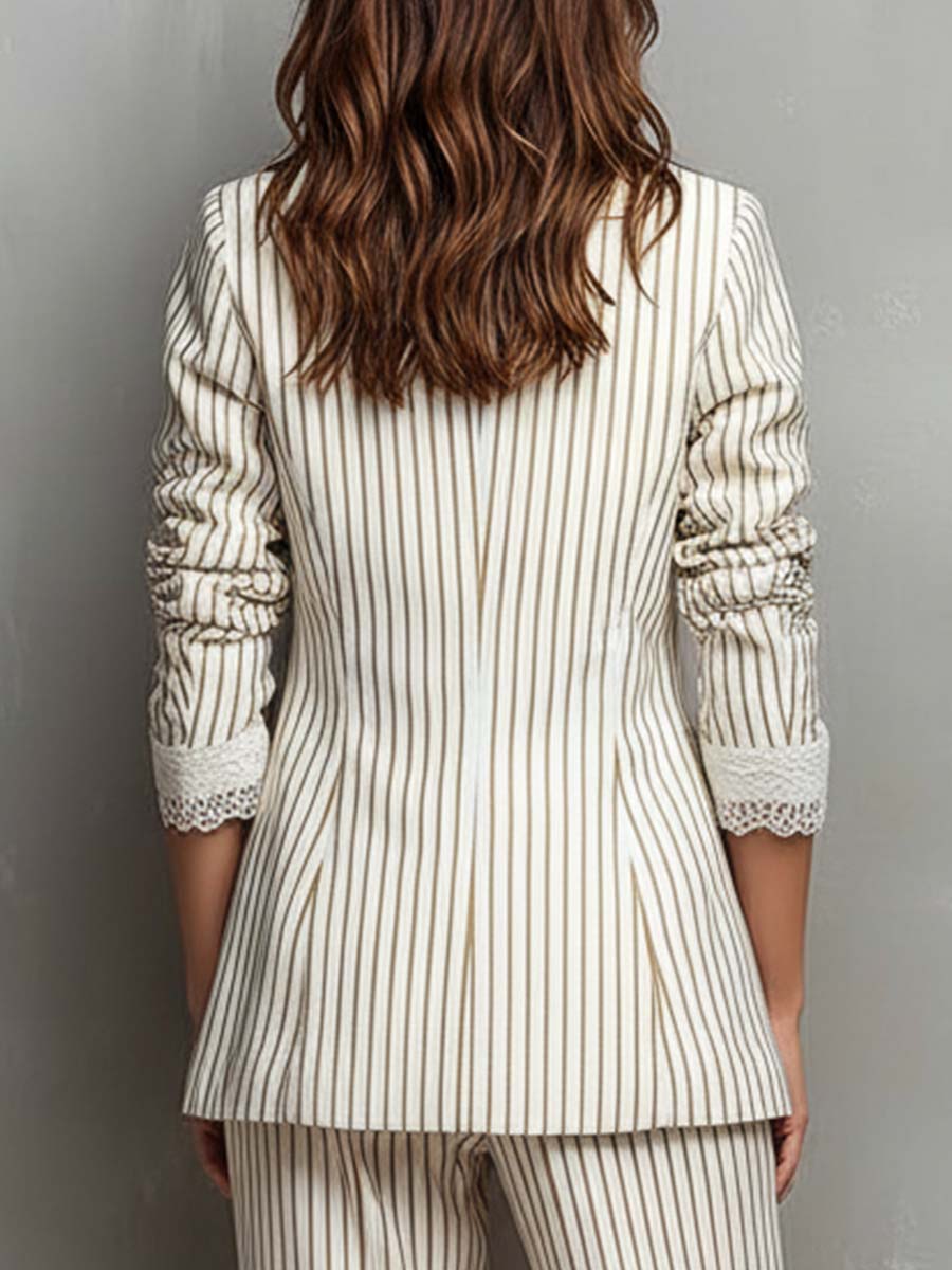 Erica – Striped Lace-Trim Blazer and Pant Set