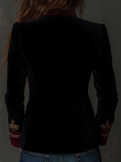 Kara – Baroque Embroidered Velvet-Look Blazer
