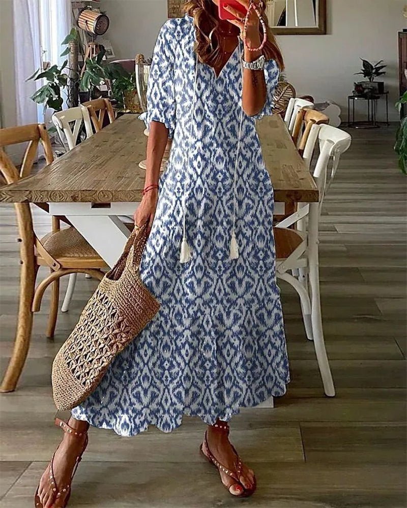 Luna – Boho Ikat Midi Dress