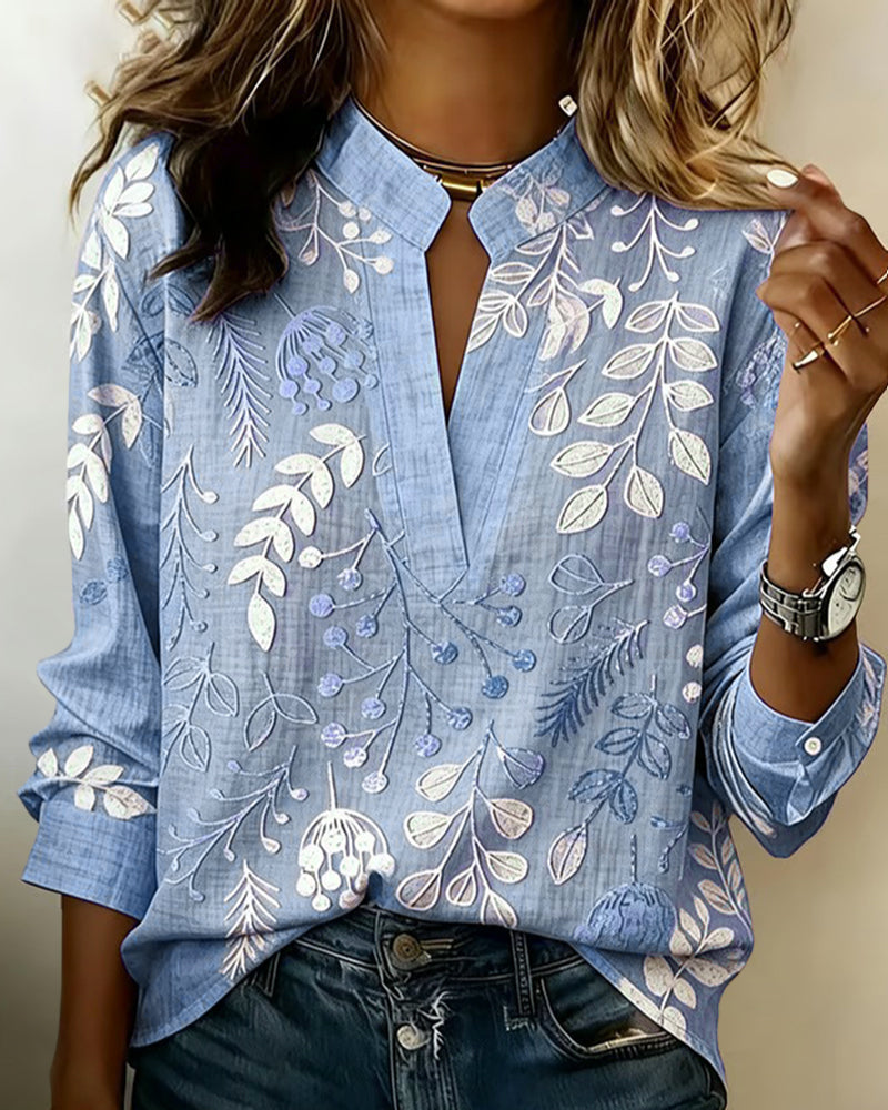 Genevieve – Botanical Print Long Sleeve Blouse