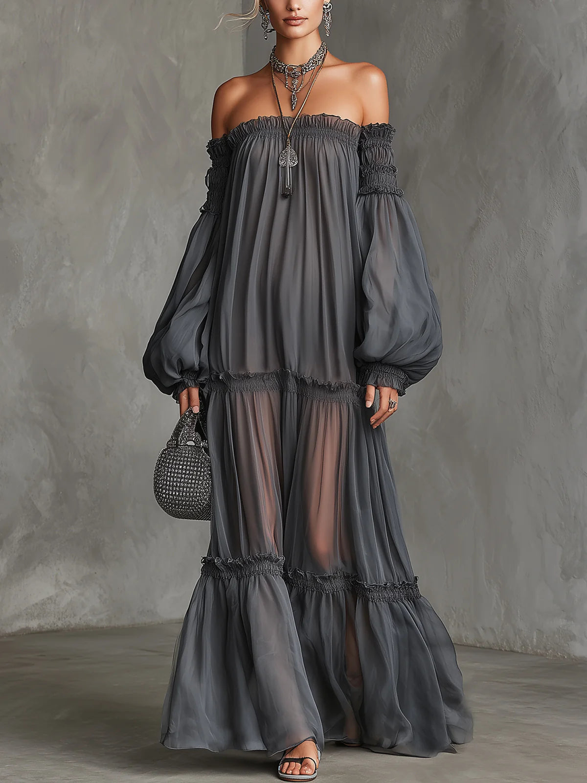 Vega | Sheer Off-Shoulder Maxi Dress