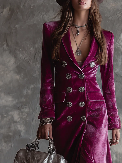 Evelyn – Velvet Double-Breasted Longline Blazer Dress