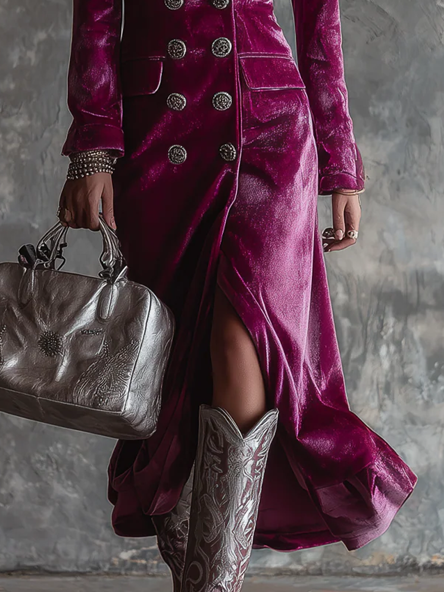 Evelyn – Velvet Double-Breasted Longline Blazer Dress