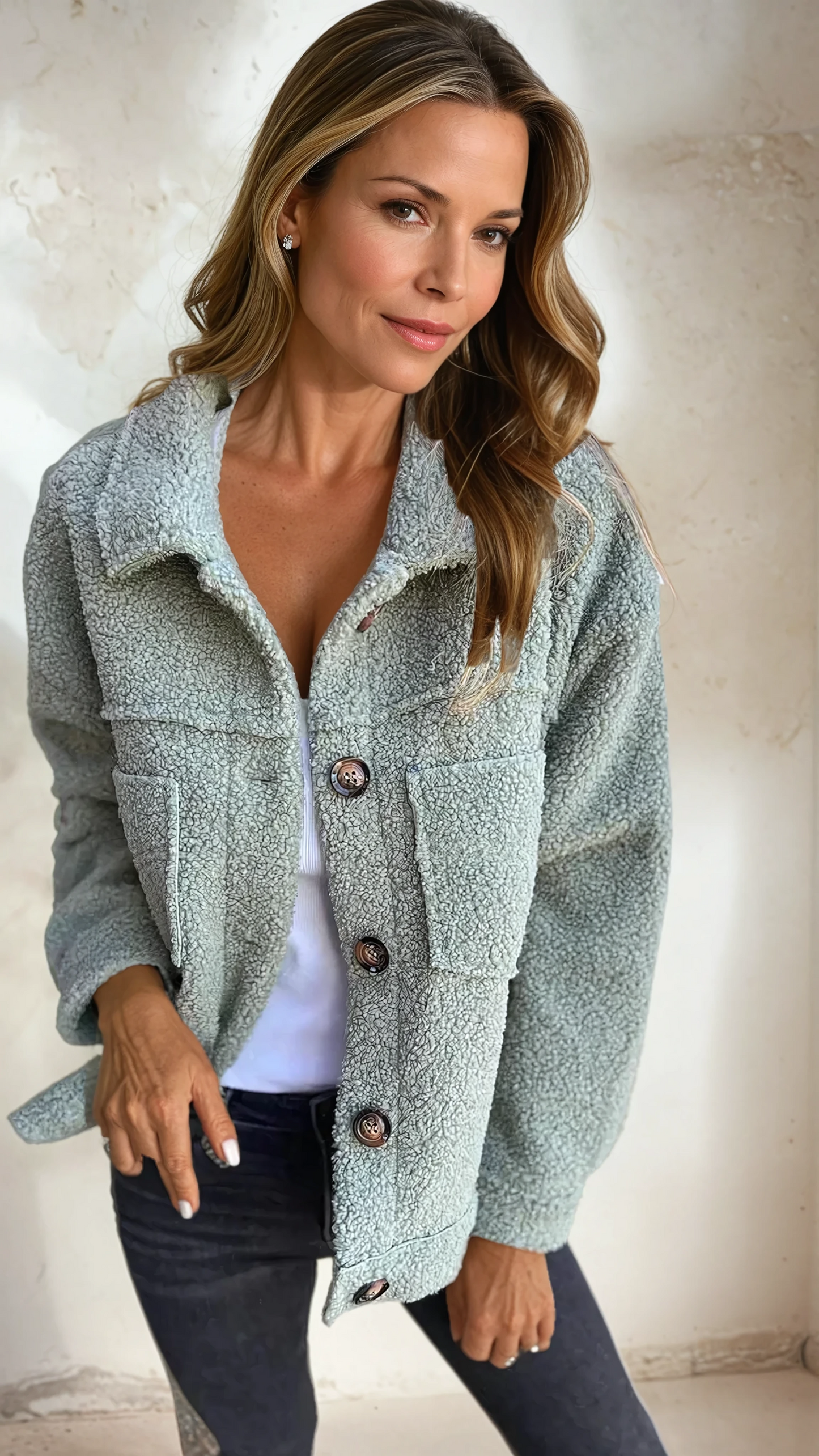 Kathy – Teddy Fleece Button-Up Jacket