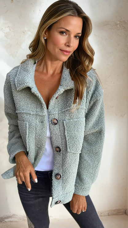 Kathy – Teddy Fleece Button-Up Jacket