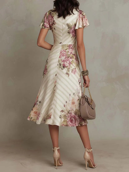 Charleigh | Vintage Floral Satin Midi Dress