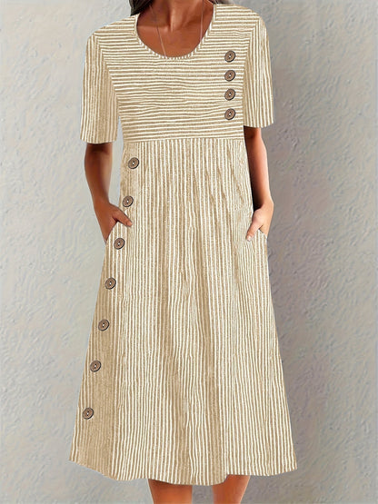 Kay – Striped Button-Detail Midi Dress