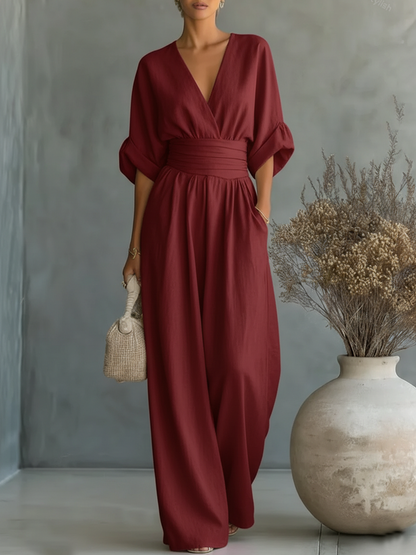 Joan – Wide Leg V Neck Elegant Jumpsuit