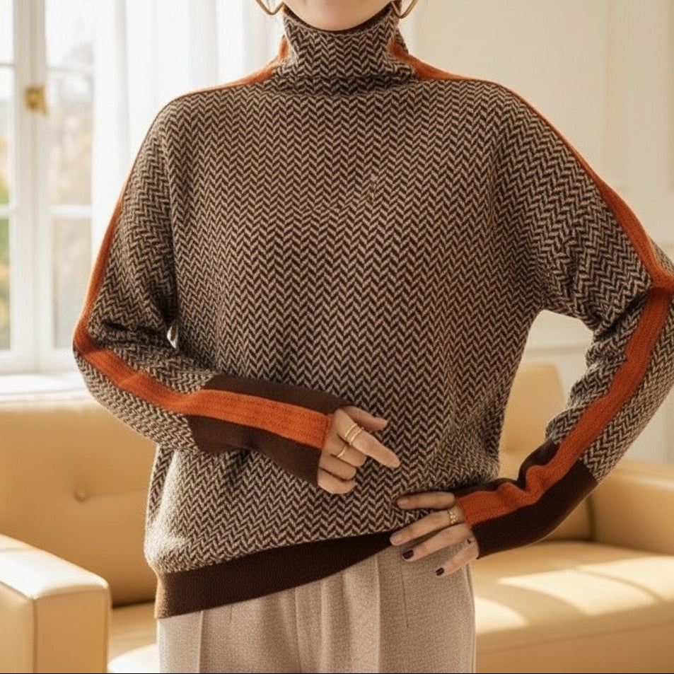 Marcella – Herringbone Turtleneck Jumper