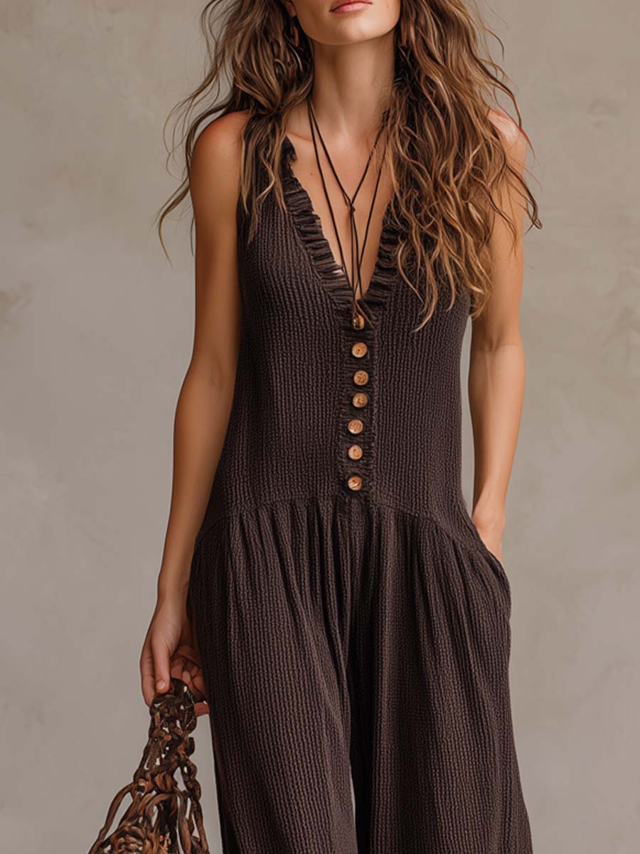 Annie – Relaxed Boho Button-Front Jumpsuit