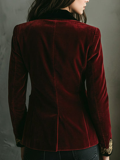 Peggy – Velvet Blazer with Gold Embroidery