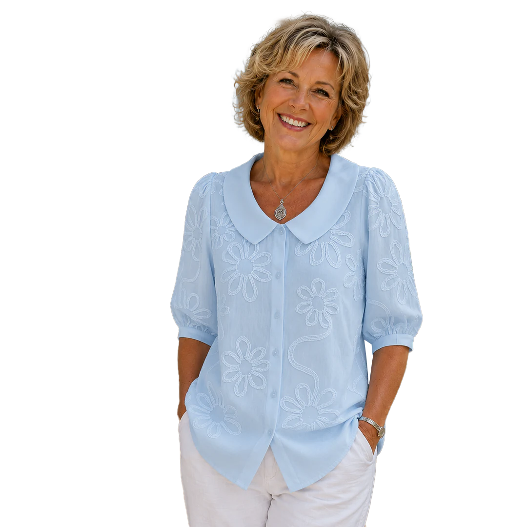 Katherine – Embroidered Floral Peter Pan Collar Blouse