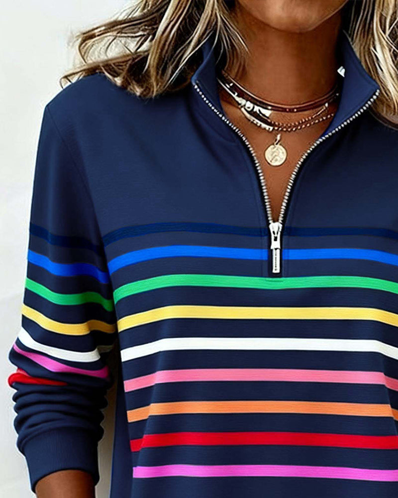 Dianne – Striped Quarter-Zip Casual Sweatshirt