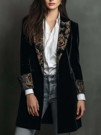 Loretta – Velvet Longline Blazer with Baroque Lapels