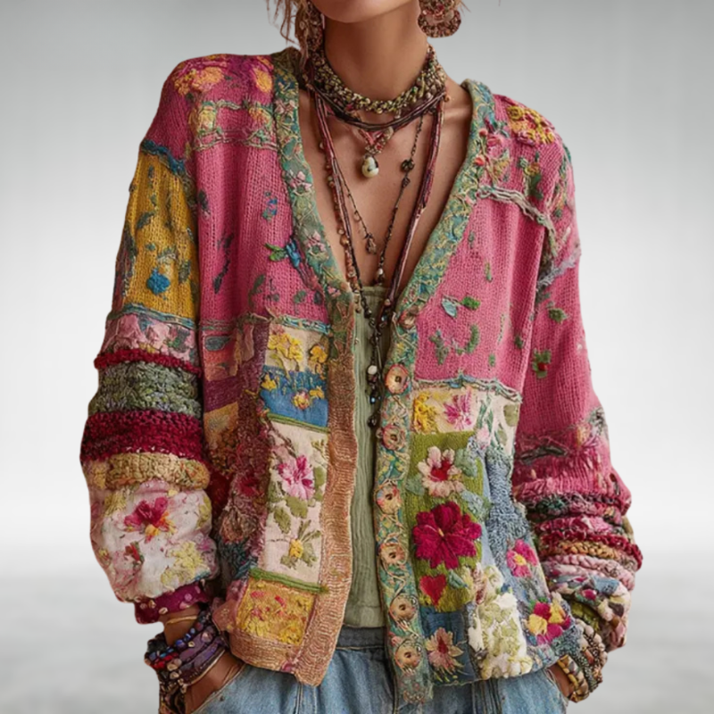 Milla – Boho Patchwork Knit Cardigan