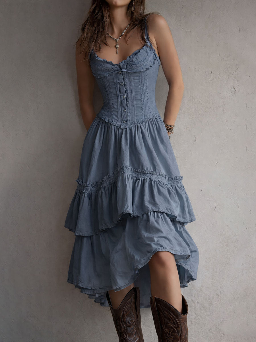 Melinda – Boho Corset Tiered Midi Dress