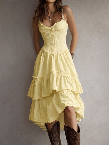 Melinda – Boho Corset Tiered Midi Dress