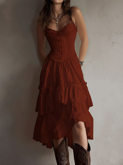 Melinda – Boho Corset Tiered Midi Dress