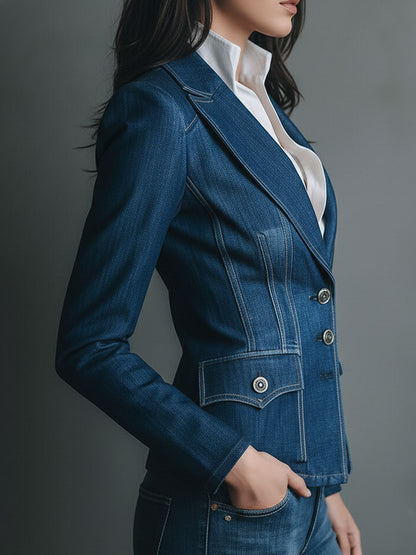 Geraldine – Fitted Structured Denim Blazer