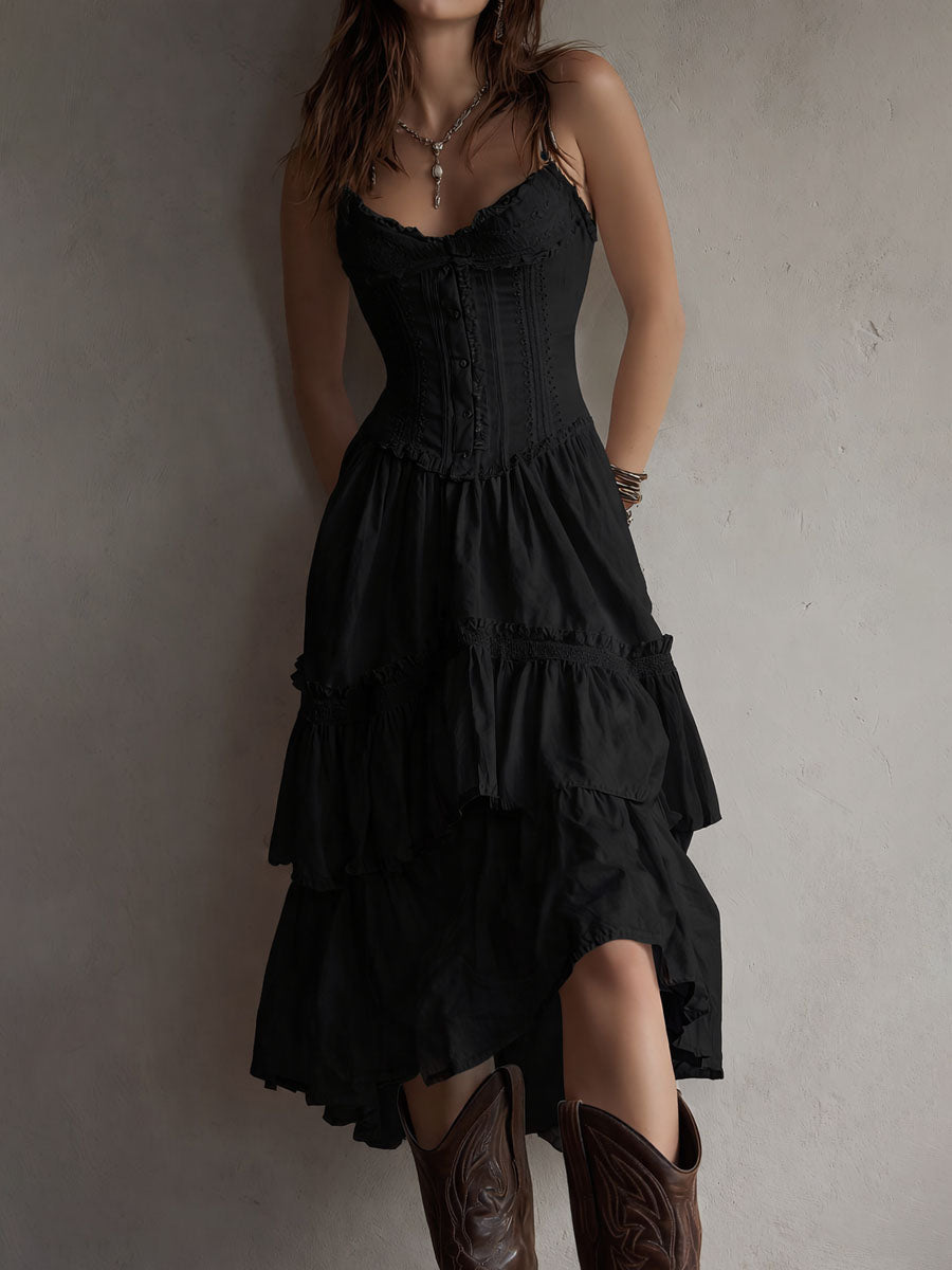 Melinda – Boho Corset Tiered Midi Dress