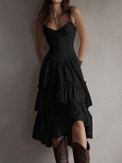 Melinda – Boho Corset Tiered Midi Dress
