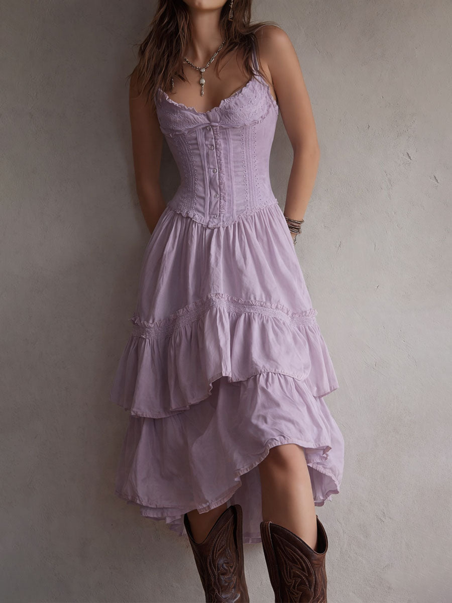 Melinda – Boho Corset Tiered Midi Dress