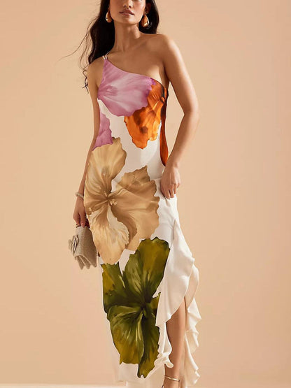 Selena | Resort Vibes Elegant Floral Print One-Shoulder Maxi Dress