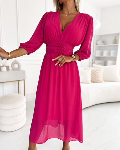 Emmaline | V-Neck Solid Colour Waist Dress