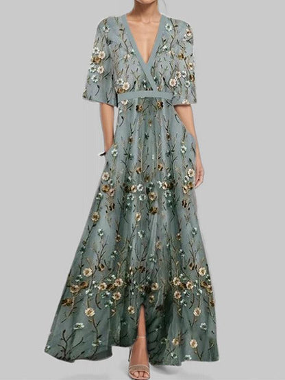 Skyler | Seaside Glam Elegant Mid Sleeve Maxi Dress Ensemble