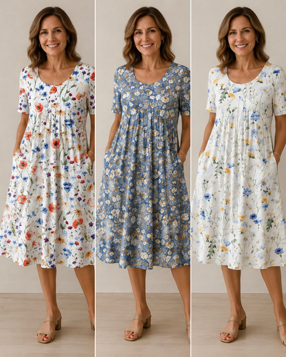 Fiona – Floral Midi Dress with Pockets