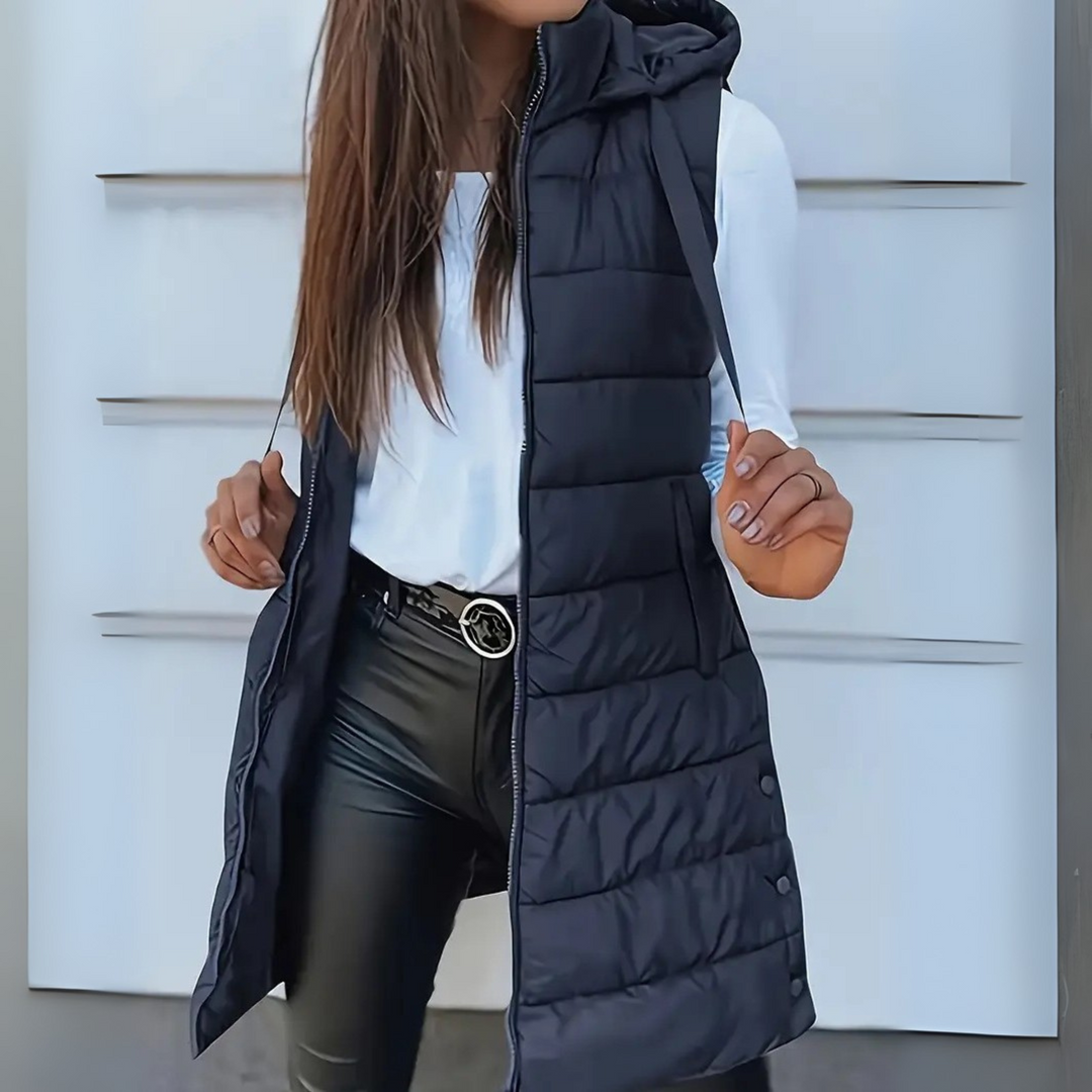 Blanche – Long Hooded Sleeveless Puffer Vest