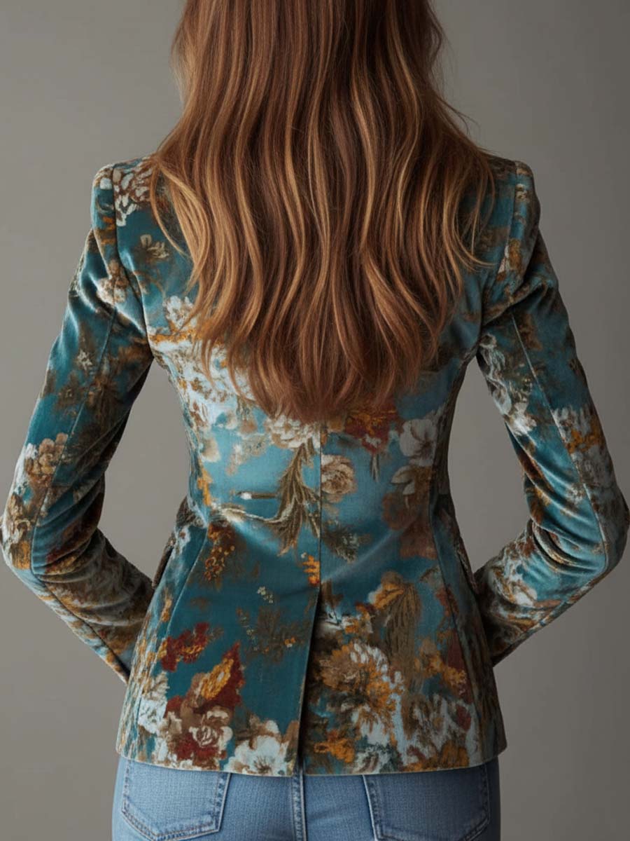 Cheryl – Tailored Floral Print Velvet-Look Blazer