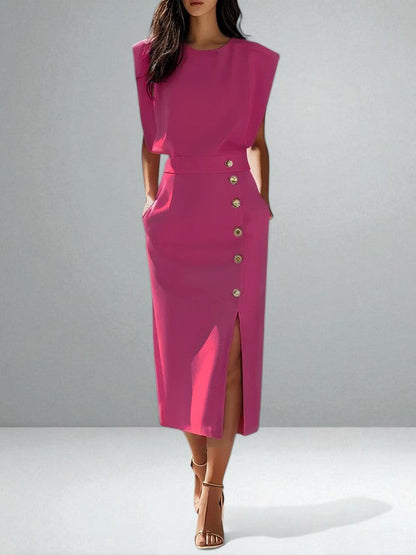 Olena | Elegant Button Midi Dress