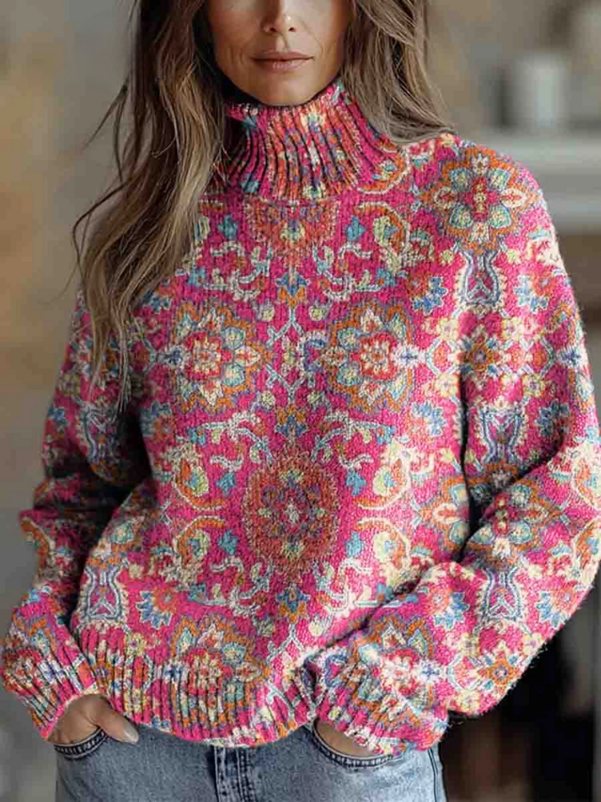 Phyllis – Patterned Turtleneck Knit Jumper