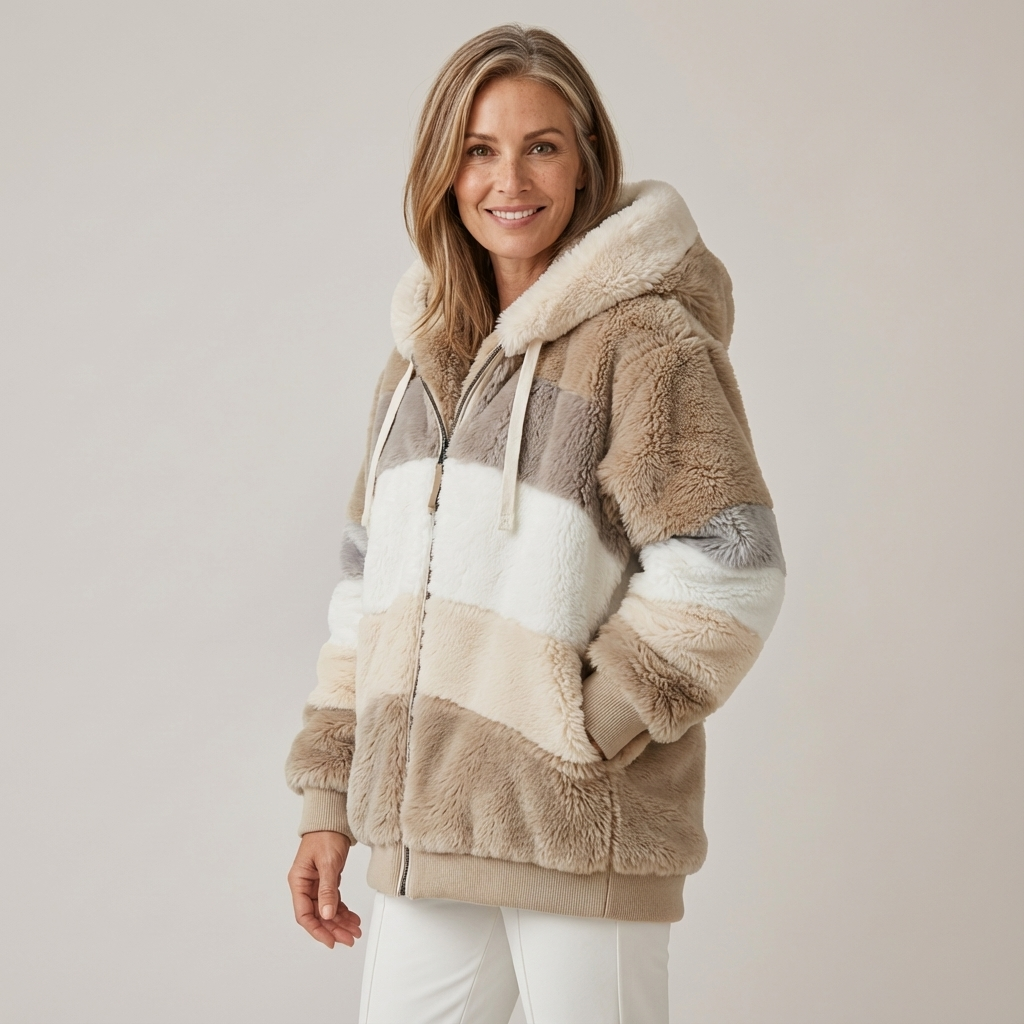 Georgette – Striped Faux Fur Hooded Jacket