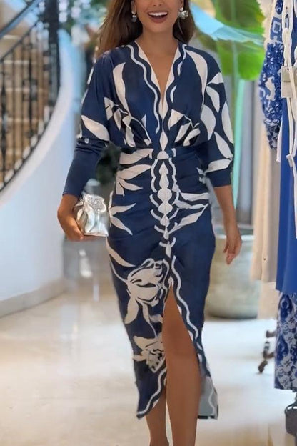 Elaina | Sun Escape Unique Print Dolman Midi Dress