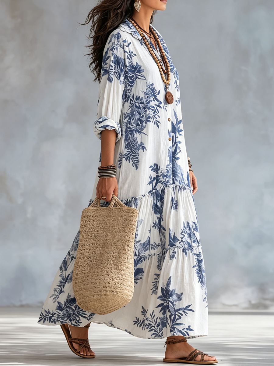 Leanne – Floral Boho Button-Front Maxi Dress
