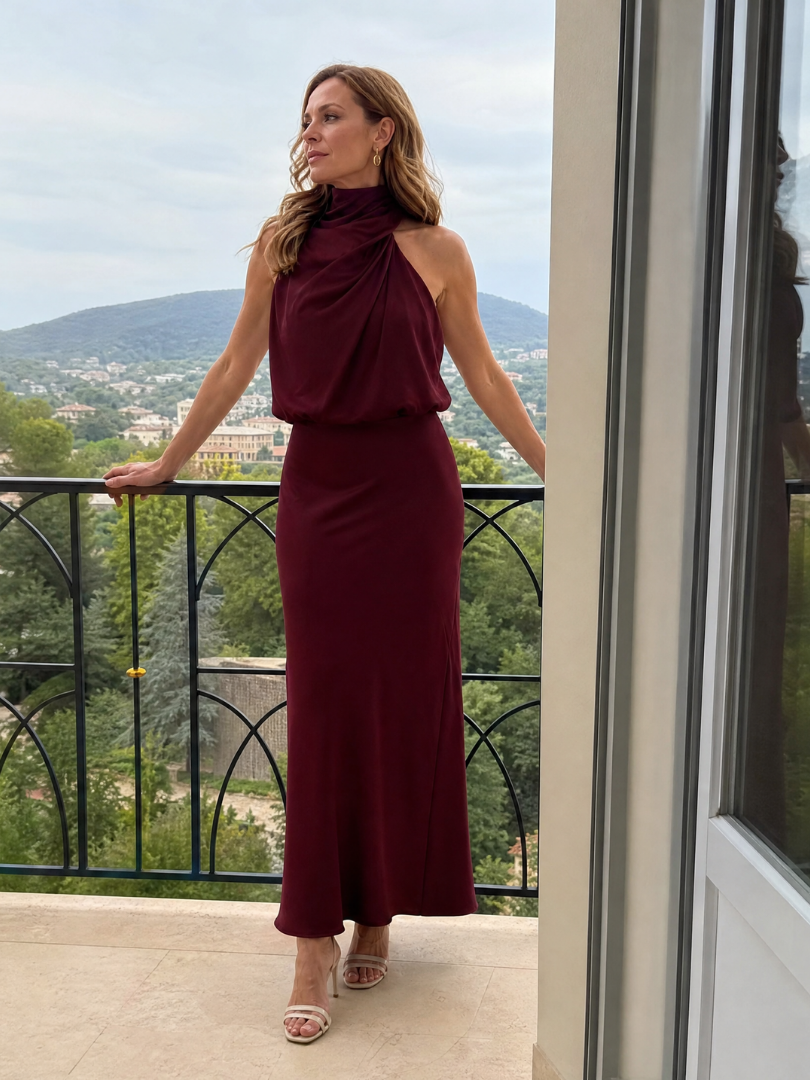 Natalie | Draped Neck Midi Dress