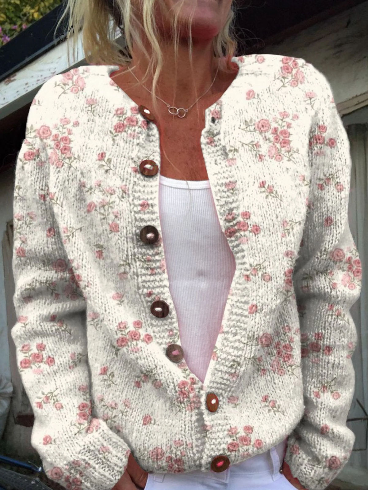 Rosemarie – Floral Knit Button-Front Cardigan