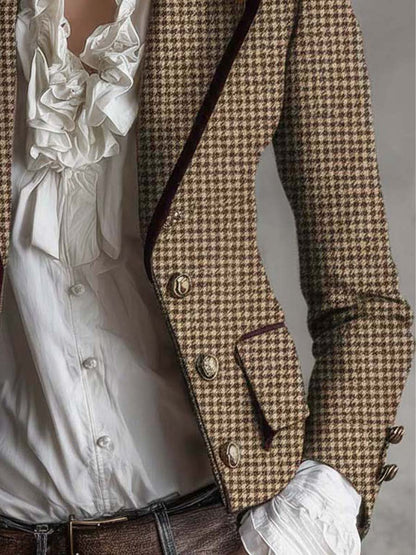 Rosalie – Houndstooth Tailored Blazer with Velvet Trim
