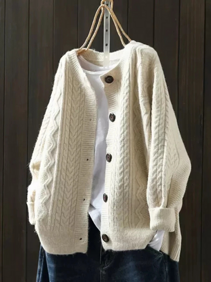 Kimberly – Cable Knit Button-Front Cardigan