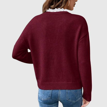 Georgette – Lace-Trim V-Neck Knit Jumper
