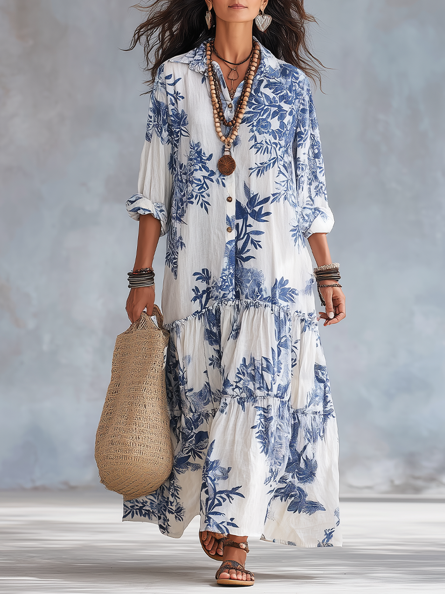 Leanne – Floral Boho Button-Front Maxi Dress