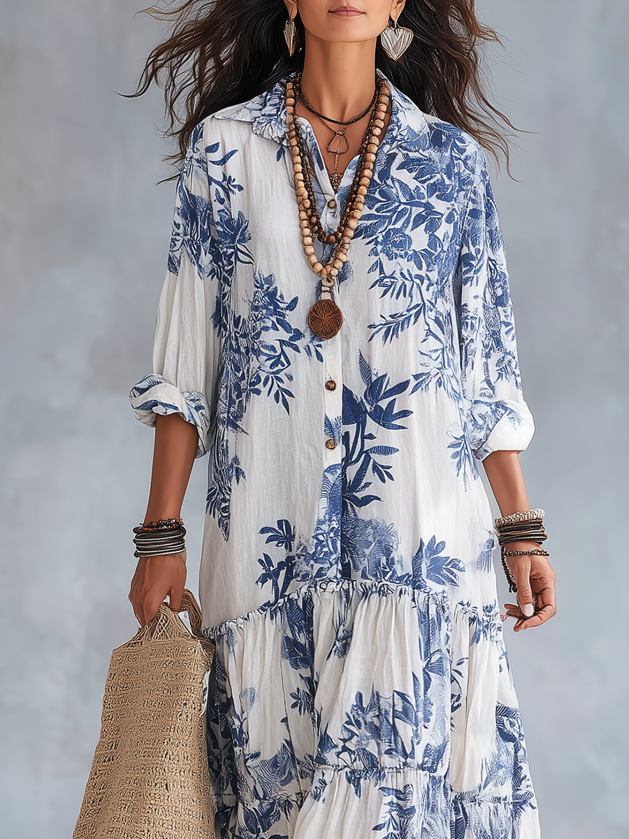 Leanne – Floral Boho Button-Front Maxi Dress