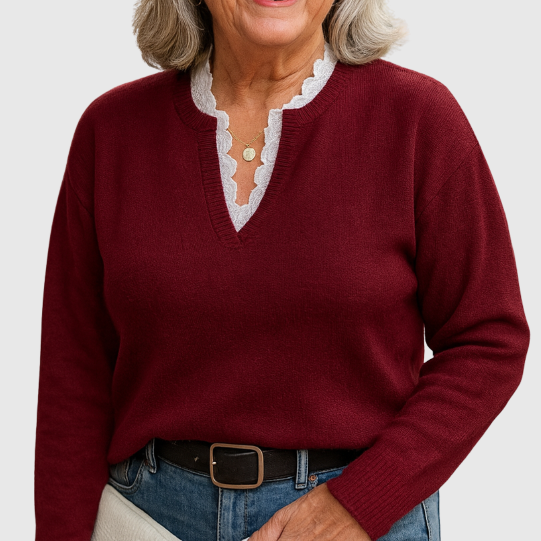 Georgette – Lace-Trim V-Neck Knit Jumper