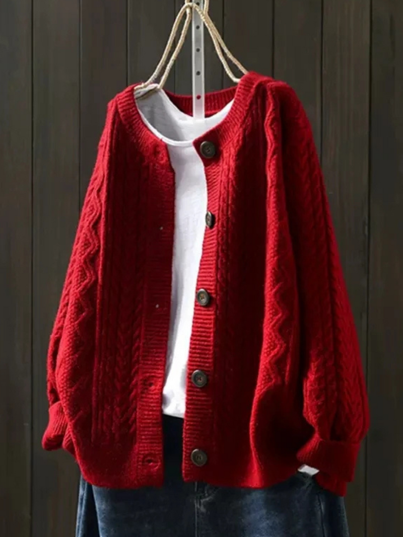Kimberly – Cable Knit Button-Front Cardigan